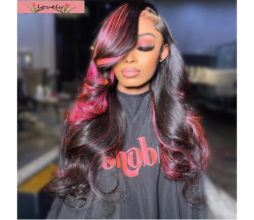 black lace front with pink highlights 26inch